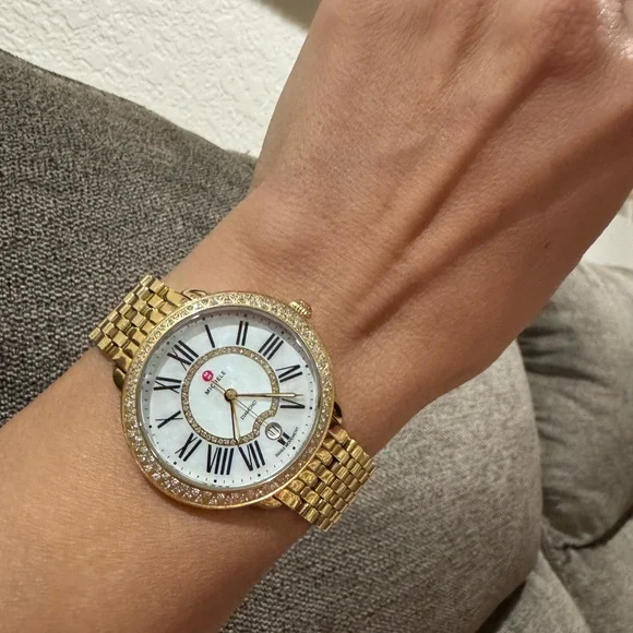 $3999 Michele Serein Diamonds Gold Tone Women's Watch MWW21B000031 - Picture 6 of 15